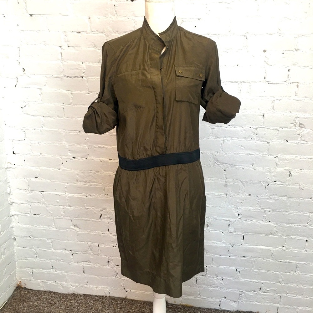 Banana Republic roll sleeve silk blend mini dress army green size 4